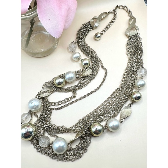 Vintage silver multi strand necklace - Picture 3 of 4